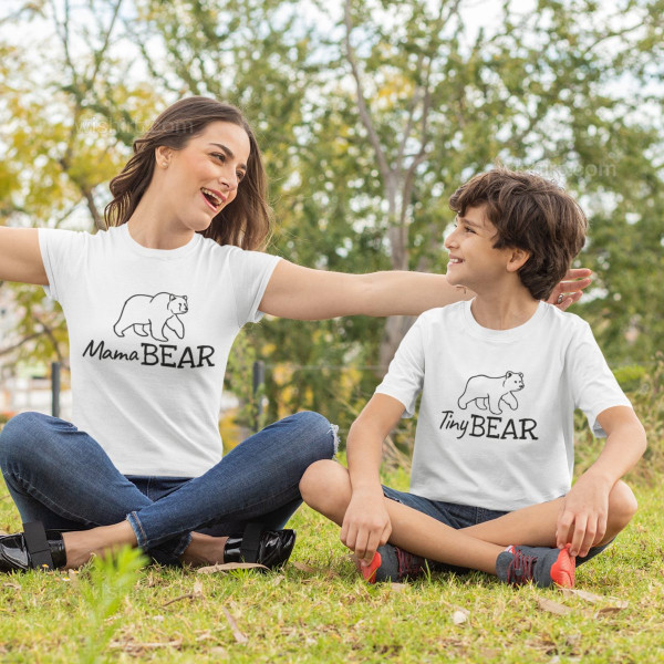 Conjunto de T-shirts Mama Bear Baby Bear Mãe e Bebé