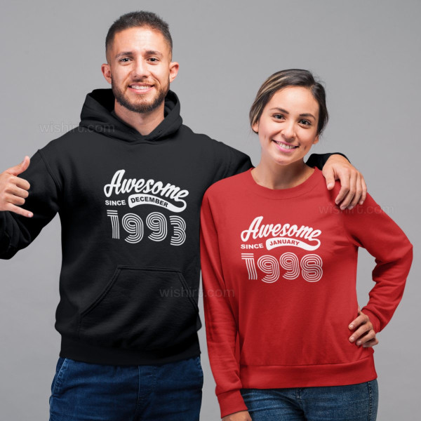 Sweatshirt com Capuz Awesome since - Mês e Ano Editável