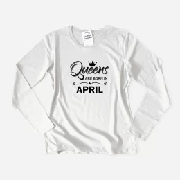 T-shirt Manga Comprida Queens are born Mês Editável Mulher