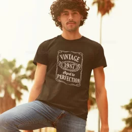 T-shirt Vintage Aged to Perfection Homem Ano Personalizável