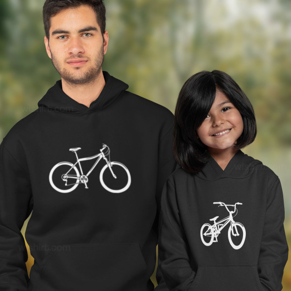 Sweatshirts com Capuz a Combinar Pai e Filha Bicicletas