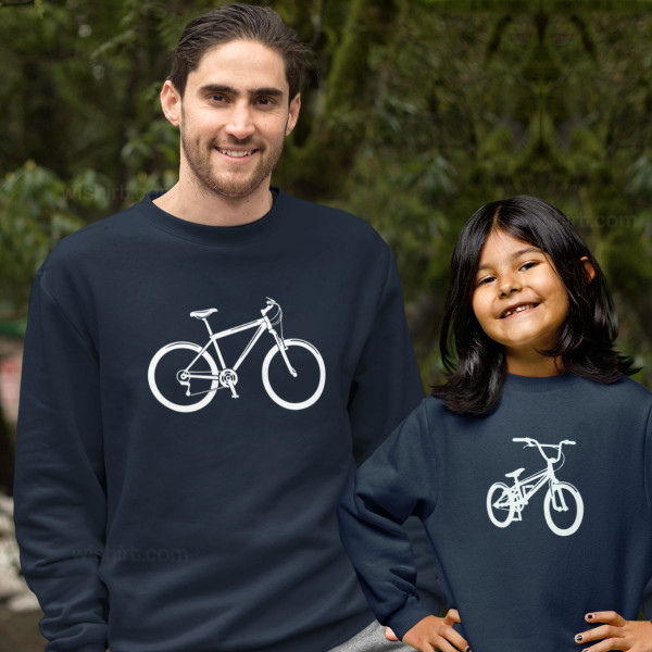 Matching Sweatshirts Set for Father and Daughter Bicycle
