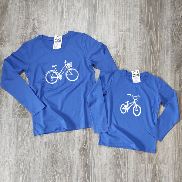 Matching Long Sleeve T-shirts for Mother and Son Bicycle