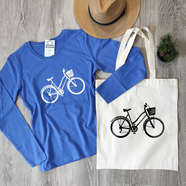 T-shirt Manga Comprida com Desenho de Bicicleta para Mulher