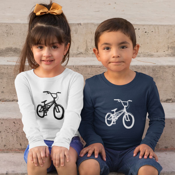 Matching Long Sleeve T-shirts for Mother and Son Bicycle