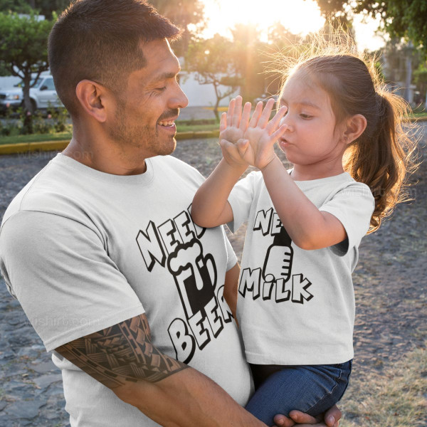 T-shirts a Combinar para Pai e Bebé Need Beer Need Milk