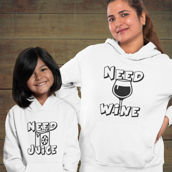 Sweatshirts com Capuz para Mãe e Filha Need Wine Need Juice