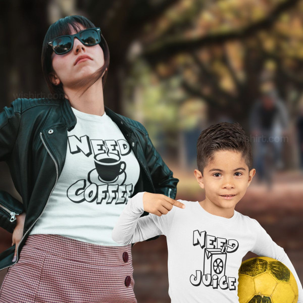 Long Sleeve T-shirts for Mom and Son Need Wine Need Juice