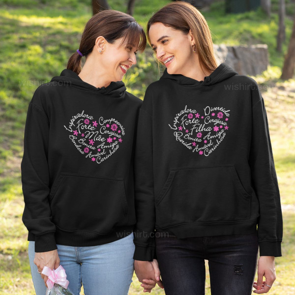 Conjunto Sweatshirts com Capuz para Mãe e Filha Carinhosa