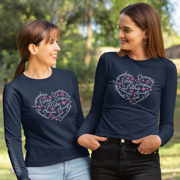 Mãe e Filha Carinhosa Matching Long Sleeve T-shirt Set