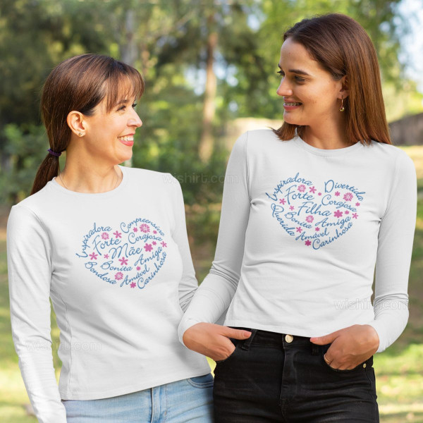 Mãe e Filha Carinhosa Matching Long Sleeve T-shirt Set