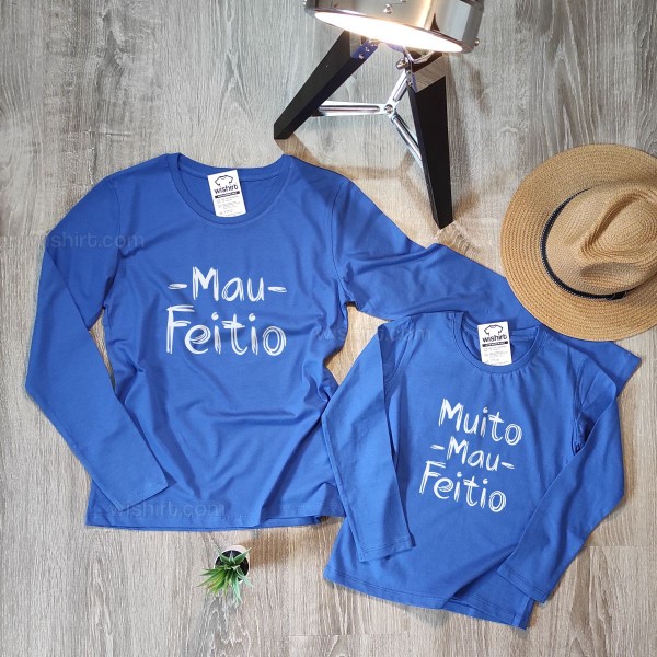 Conjunto T-shirts Manga Comprida Mau Feitio para Mãe e Filho