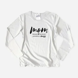 Tshirt Manga Comprida Mom, Blessed, Stressed, Sometimes Mess