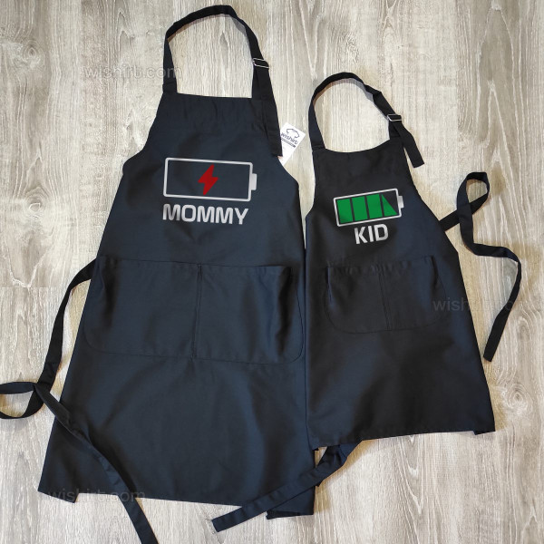 Mother and Child Apron Set Battery and Personalizable Word