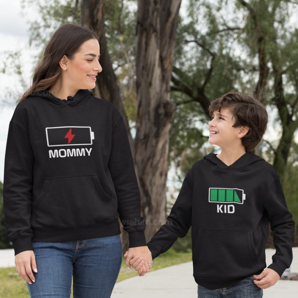 Mother and Child Hoodie Set Battery and Custom Word