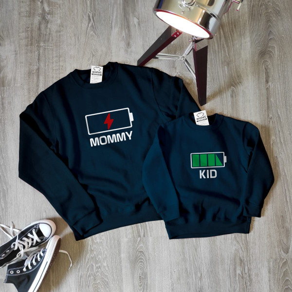 Mother and Child Sweatshirt Set Battery and Custom Word