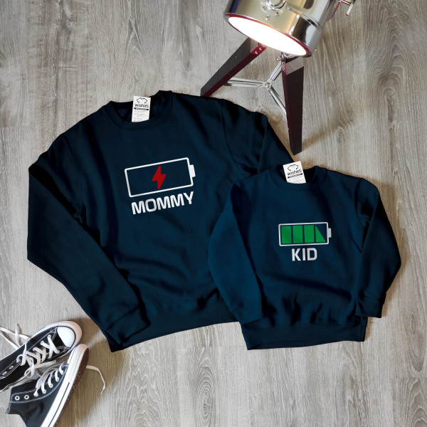 Conjunto Sweatshirts Mãe e Filho Bateria Palavra Editável