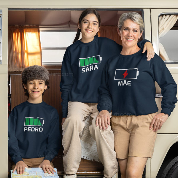 Conjunto Sweatshirts Mãe e Filho Bateria Palavra Editável