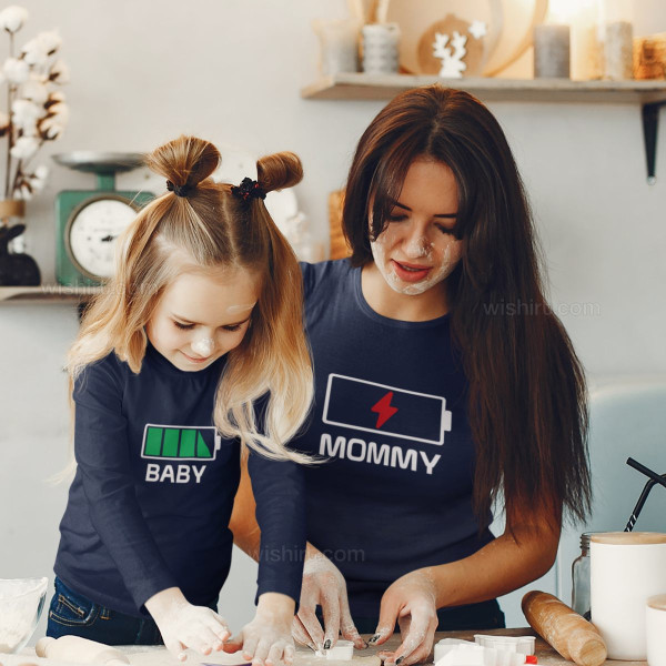 T-shirts Manga Comprida Mãe e Filha Bateria Palavra Editável