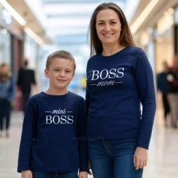 Pack Tshirts Manga Comprida Mãe e Filho Boss Mom e Mini Boss