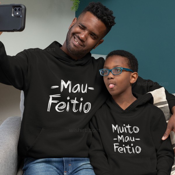 Conjunto de Sweatshirts com Capuz Mau Feitio para Pai e Filho