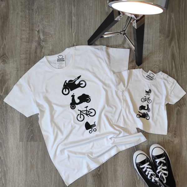 T-shirt Tamanho Grande Mota Scooter Bicicleta Carrinho Bebé