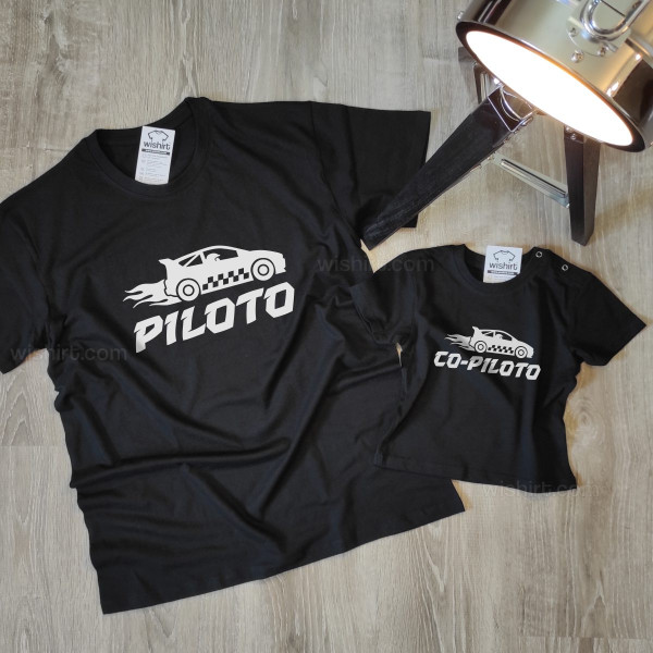 Matching Father and Son Piloto Co-piloto Carros T-shirt Set