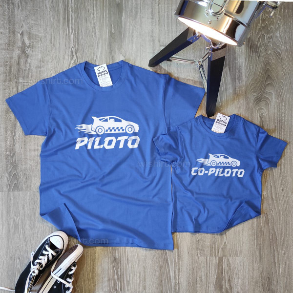 Matching Father and Son Piloto Co-piloto Carros T-shirt Set
