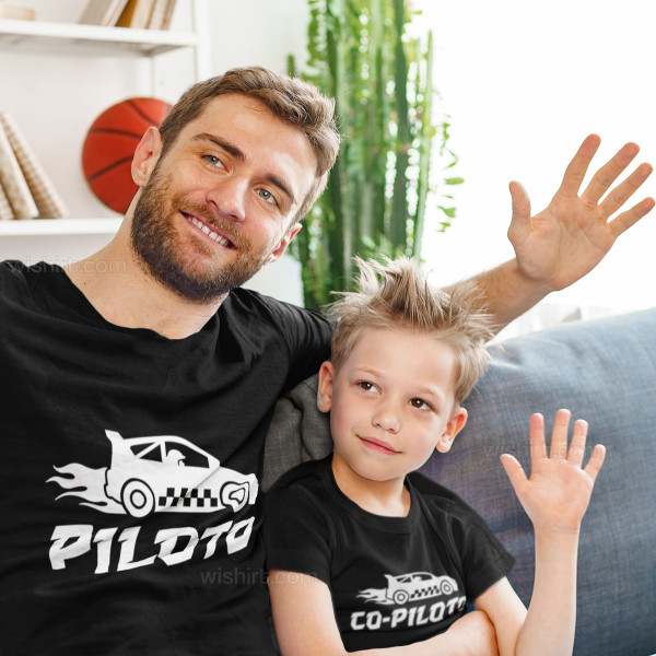 Matching Father and Son Piloto Co-piloto Carros T-shirt Set