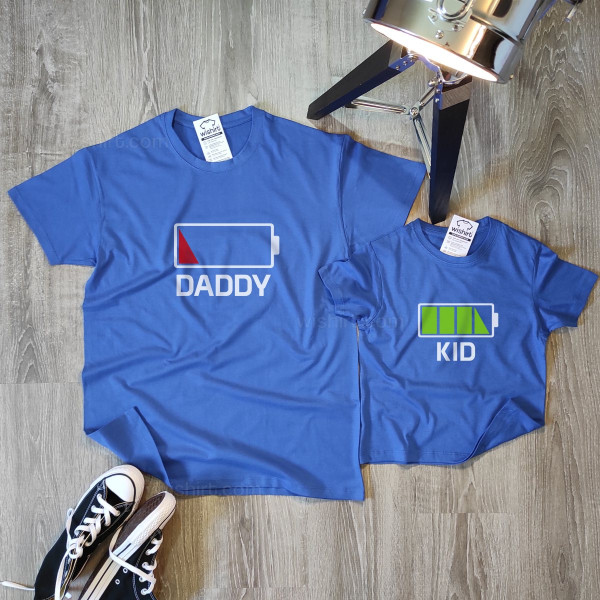 Father and Child T-shirt Set Battery and Personalizable Word