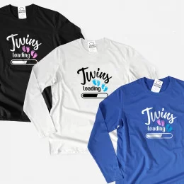 T-shirt Manga Comprida Tamanho Grande Grávida Twins Loading