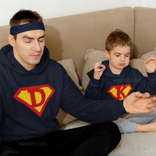 Conjunto Sweatshirts Capuz Superman Editável Pai e Filhos