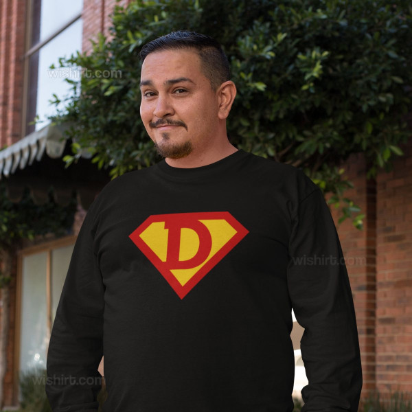 Customizable Letter Superman Large Size Long Sleeve T-shirt