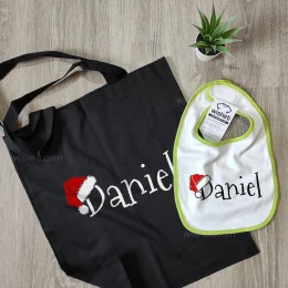Babete Gorro Pai Natal com Nome Personalizável