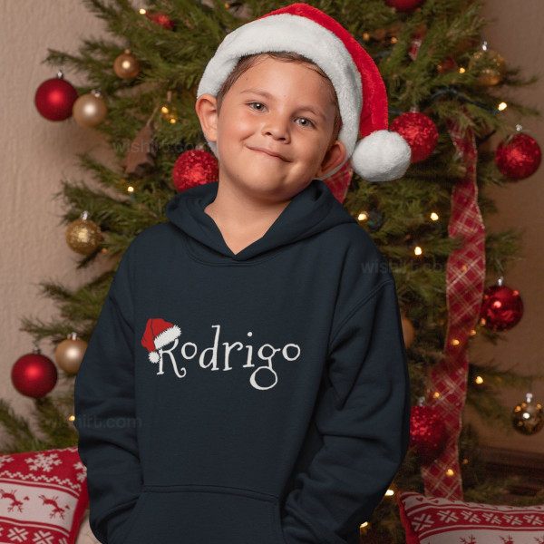 Sweatshirt com Capuz Gorro Pai Natal Nome Editável Criança