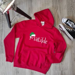 Santa Hat with Customizable Name Large Size Hoodie