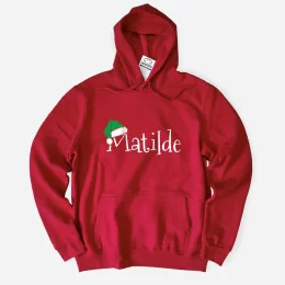 Santa Hat with Customizable Name Large Size Hoodie