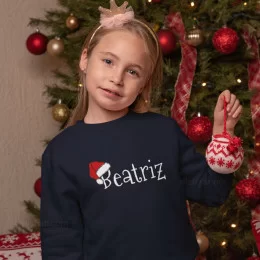 Sweatshirt Gorro Pai Natal com Nome Editável para Criança