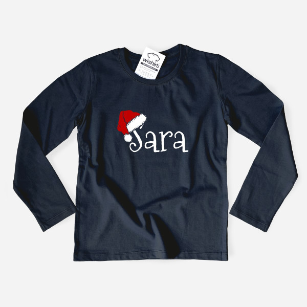 Santa Hat with Custom Name Kid’s Long Sleeve T-shirt