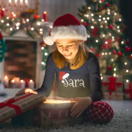 Santa Hat with Custom Name Kid’s Long Sleeve T-shirt