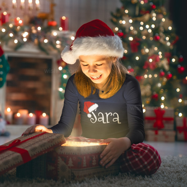 Santa Hat with Customizable Name Long Sleeve T-shirt Set