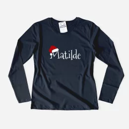 Santa Hat with Custom Name Women's Long Sleeve T-shirt