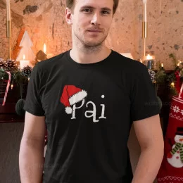 T-shirt Gorro Pai Natal com Nome Personalizável para Homem