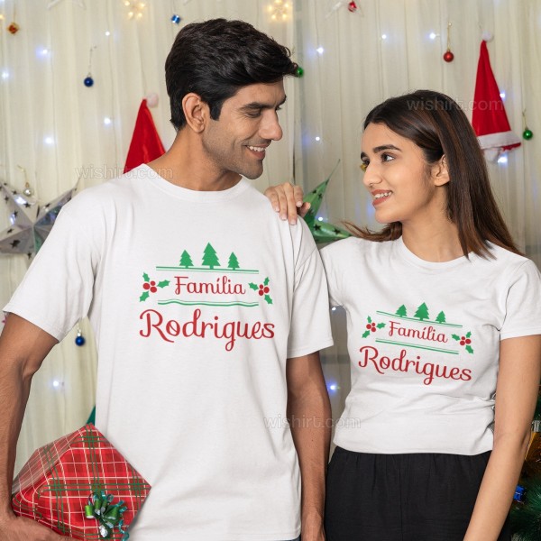 Christmas T-shirt with Customizable Surname for Women