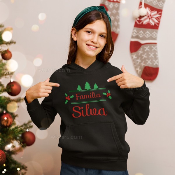 Christmas Hoodie with Customizable Surname for Children