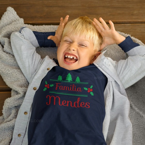 Christmas Long Sleeve T-shirt with Custom Surname Children