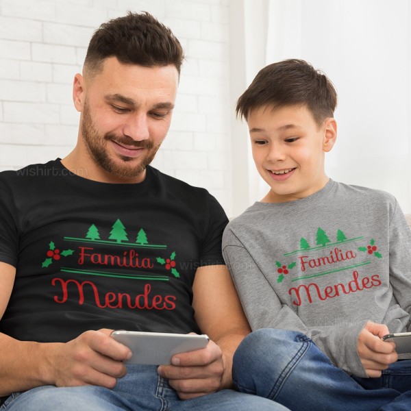 Tshirts Manga Comprida Natal a Combinar com Apelido Editável