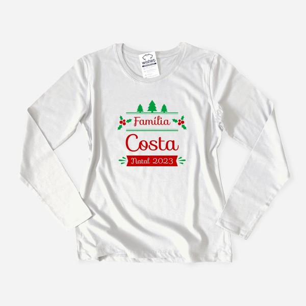 Christmas Long Sleeve Tshirt with Customizable Surname Women