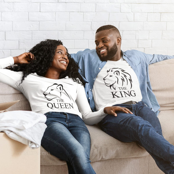 Long Sleeve T-shirts for Couples The Queen The King Lion