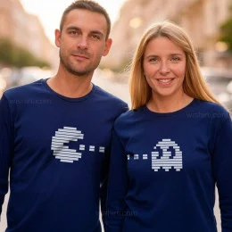 T-shirts Manga Comprida para Casais e Namorados Pacman